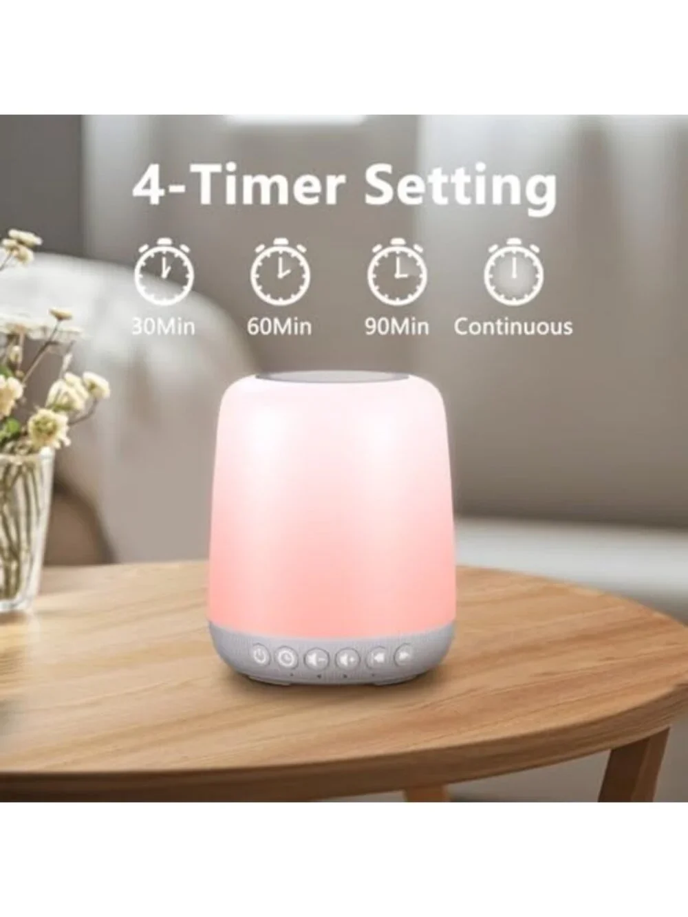 Portable White Noise Machine with 30 Soothing Sounds & 12 Night Light Colors